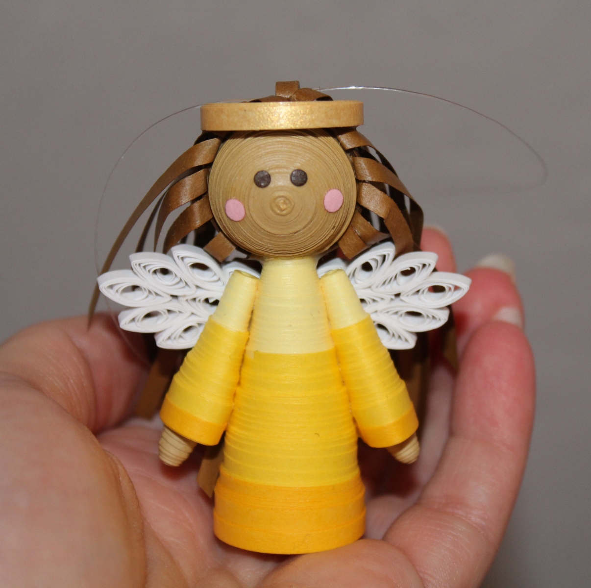 Mini Quilled Angel Brown Skin Yellow Dress Fancy Wings